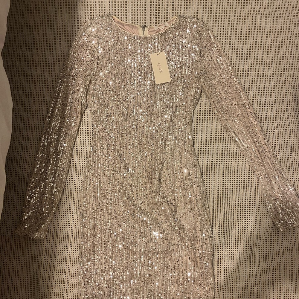 Glamorous Long Sleeve Sequin Dress in champagne